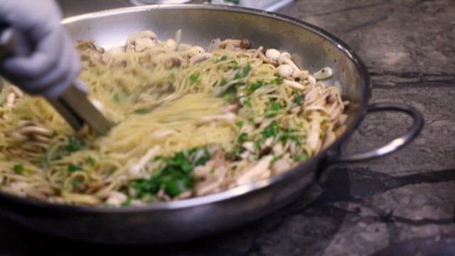 Cooking Pasta with Mushrooms and Cheese