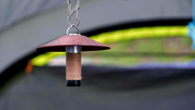 Hanging lantern in a tent