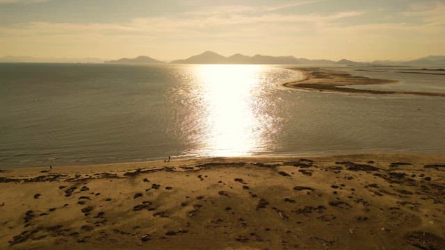 Serene beach with golden sunset