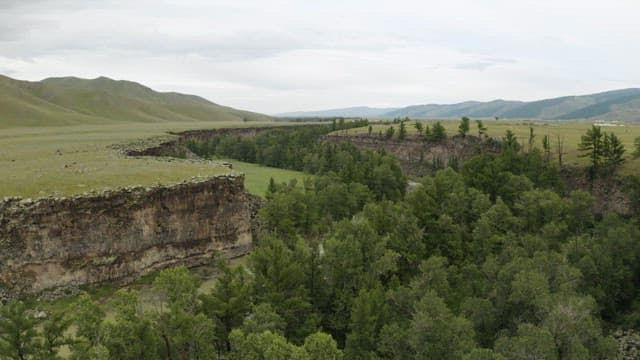 Aerial View of a Lush Canyon and River