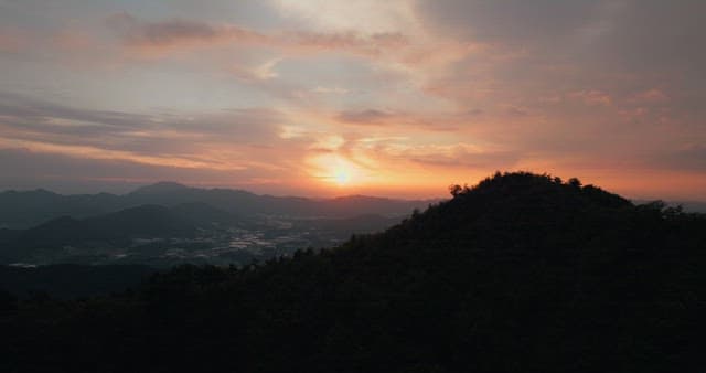 Sunset View Over a Mountain Ridge