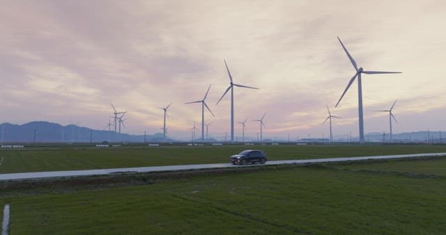 Wind turbines in a vast green field