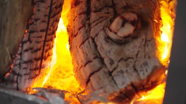 Close-up View of a Burning Log in a Fireplace
