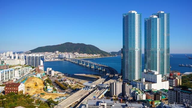 Busan's day-to-night scenery with high-rise buildings along the coast