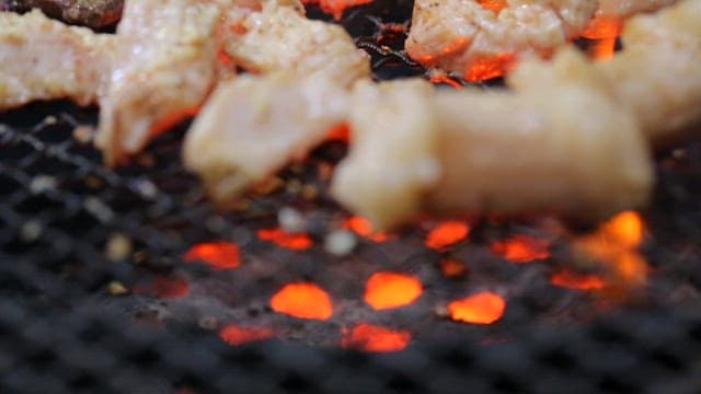 Sizzling meat on a barbecue grill