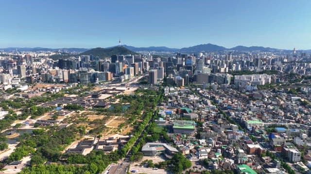 Bustling city with modern skyscrapers