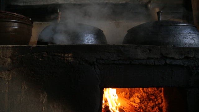 Traditional Korean Cooking in a Rustic Kitchen