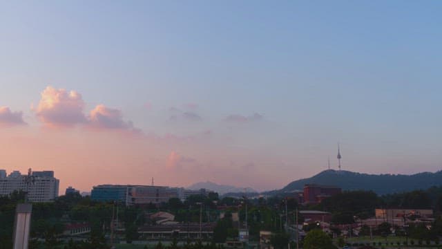 City skyline at sunset
