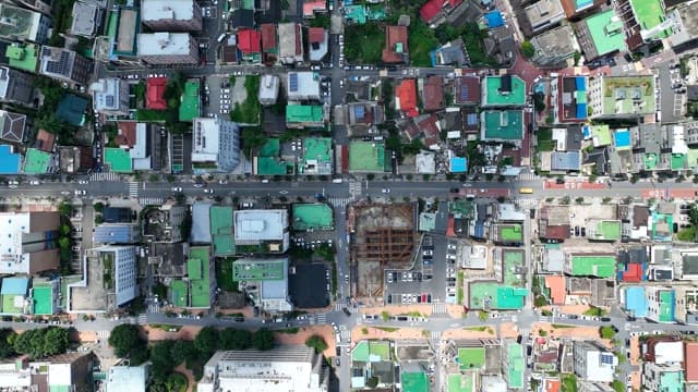 View of a city with colorful rooftops