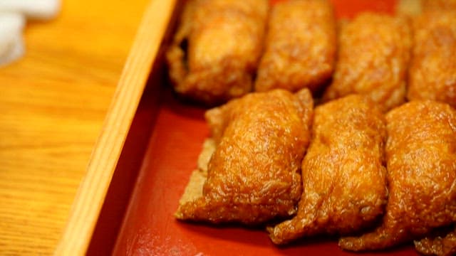 Traditional Japanese Fried Bean Curd Rice Ball and Rolls