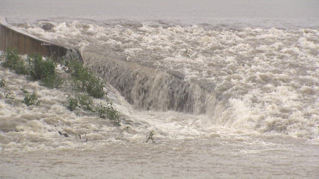 Raging River Flood During Heavy Rainfall