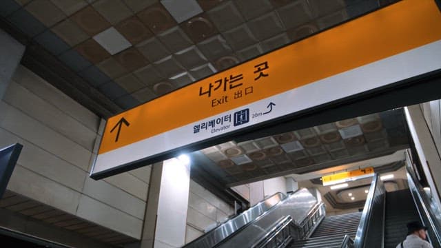Subway Station Signage With Exiting Passengers