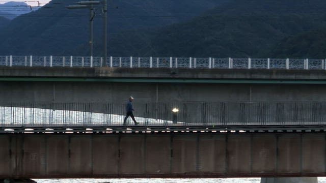 Person walking on a bridge