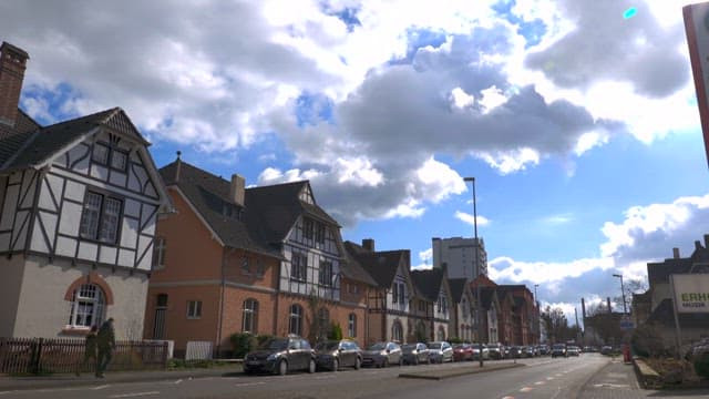 Morning sunlight in a quaint European neighborhood