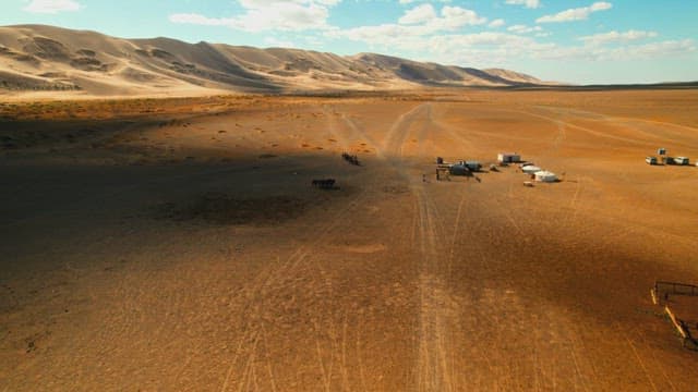 Nomadic Encampment in a Vast Desert Landscape