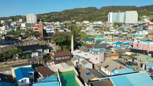 Aerial shot of a densely populated residential area