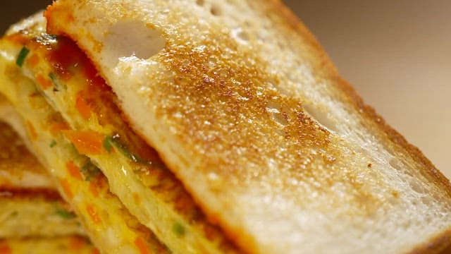 Delicious cross-section of crispy, warm egg toast