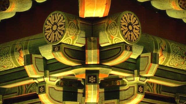 Colorful patterns and colors of dancheong illuminated at night