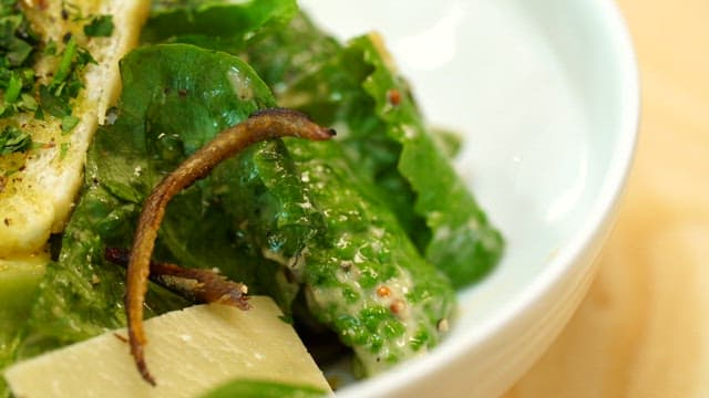 Fresh Caesar salad with smoked anchovies
