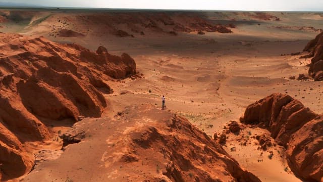 Person standing on a desert cliff