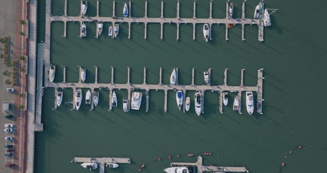 View of a marina with docked yachts