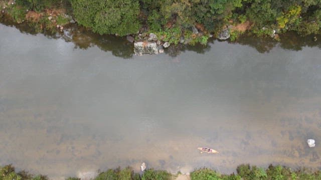 People Kayaking on a Calm River Near a Lush Forest