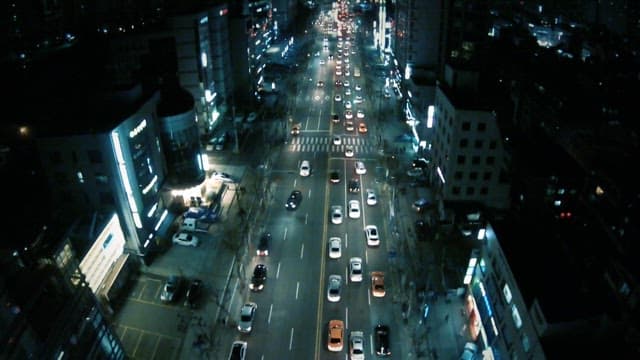 Nighttime traffic on a busy city street