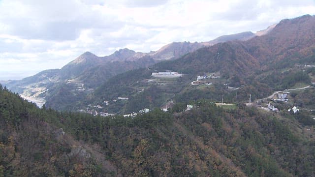 Aerial View of a Mountainous Landscape with Town