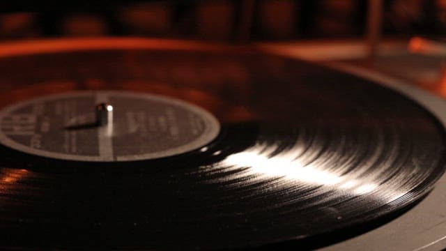 Spinning vinyl record on turntable
