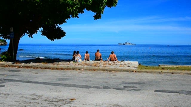 Serene Coastline View with People Relaxing