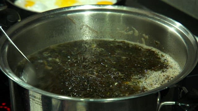 Laver soup boiling in a pot