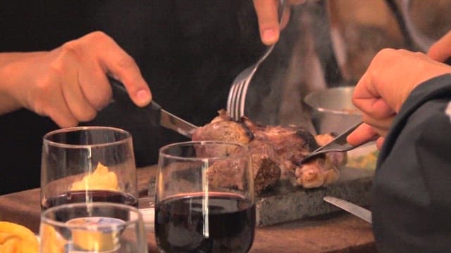 Dinner with wine and steak