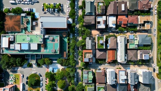 View of a city with buildings and roads