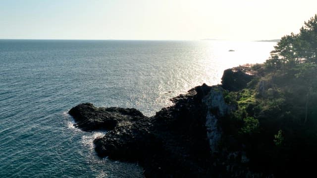 Rocky coastline with a distant boat