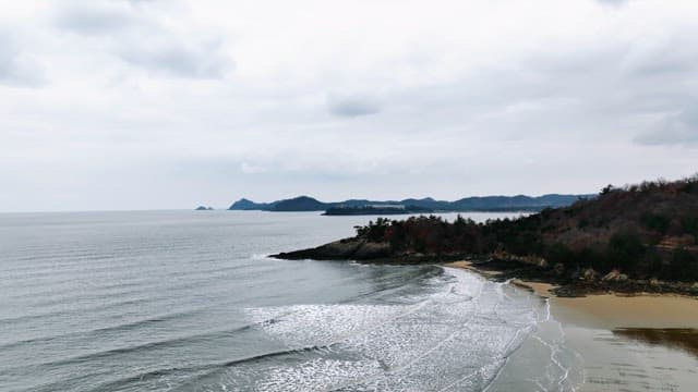 Serene coastal landscape with waves