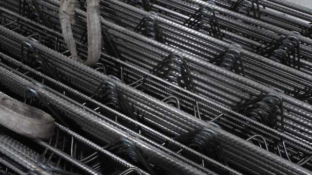 Metal structures stacked in a factory