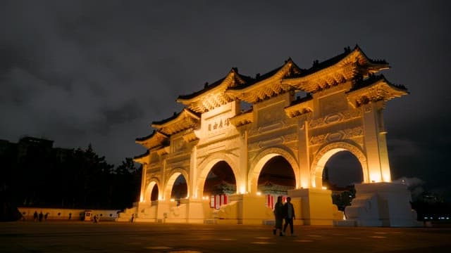 Gates of the Historic Square Illuminated at Night