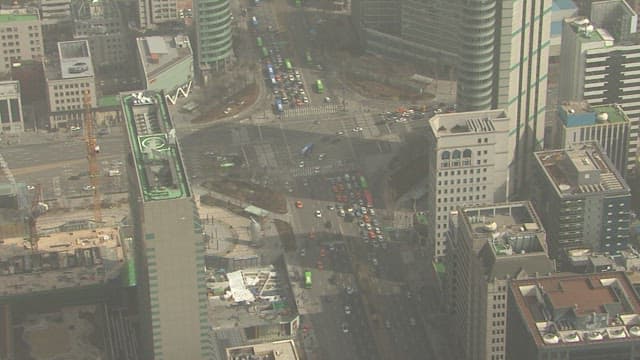 Aerial View of a Busy Urban Intersection