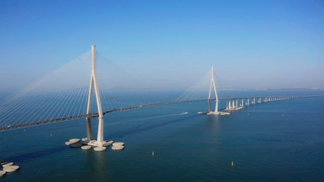 Long Incheon bridge stretching over the sea