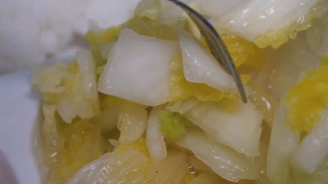 Fresh and refreshing white kimchi being prepared