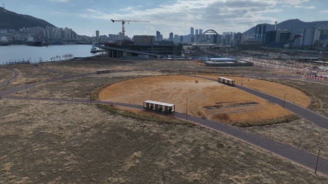 Cityscape with a park and sea