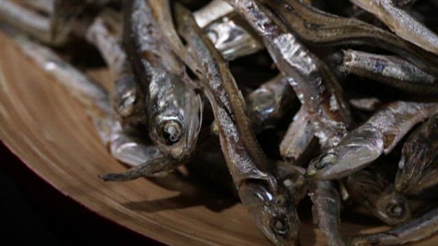 Dried anchovies on plate