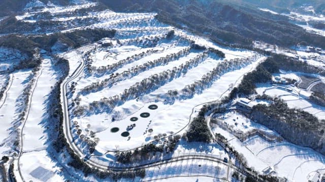 Snow-covered Landscape with Mountains and Trees