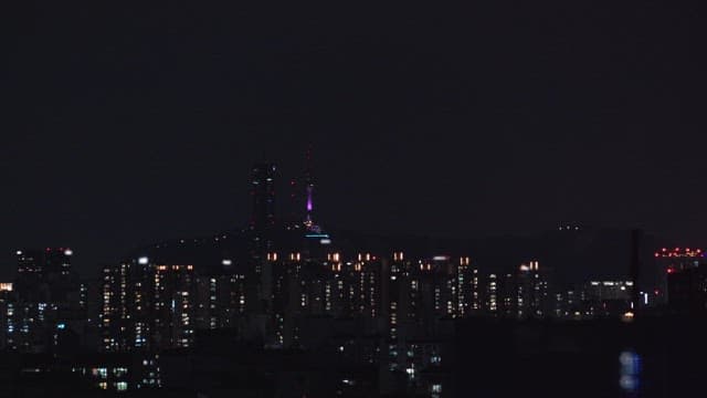 Fireworks over a city skyline at night