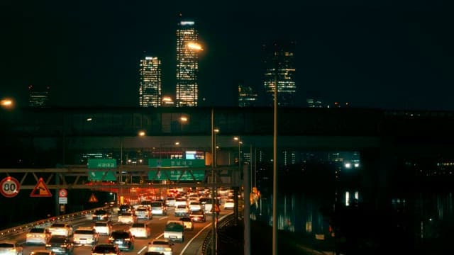 Night traffic on a busy city highway