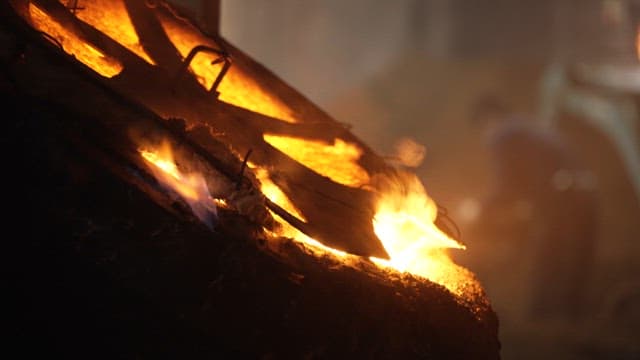Furnace with flames in a workshop