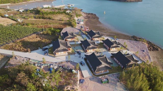 Traditional Korean houses by the sea