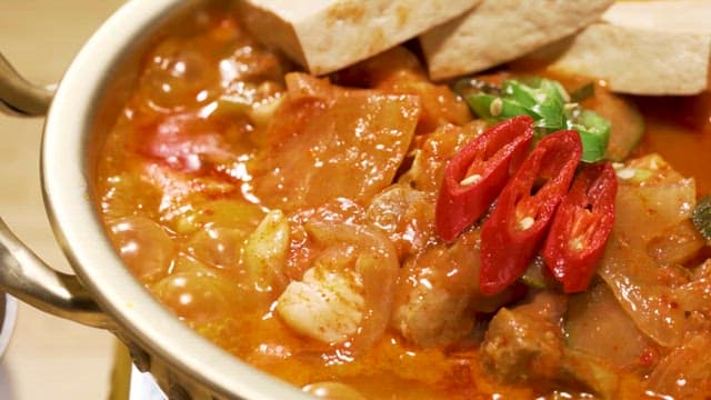 Steaming Hot Pot of Spicy Kimchi Stew