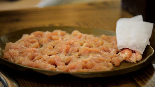 Raw chicken slices on a plate