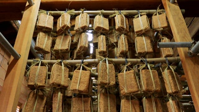 Traditional Meju Blocks Hanging in a Warehouse
